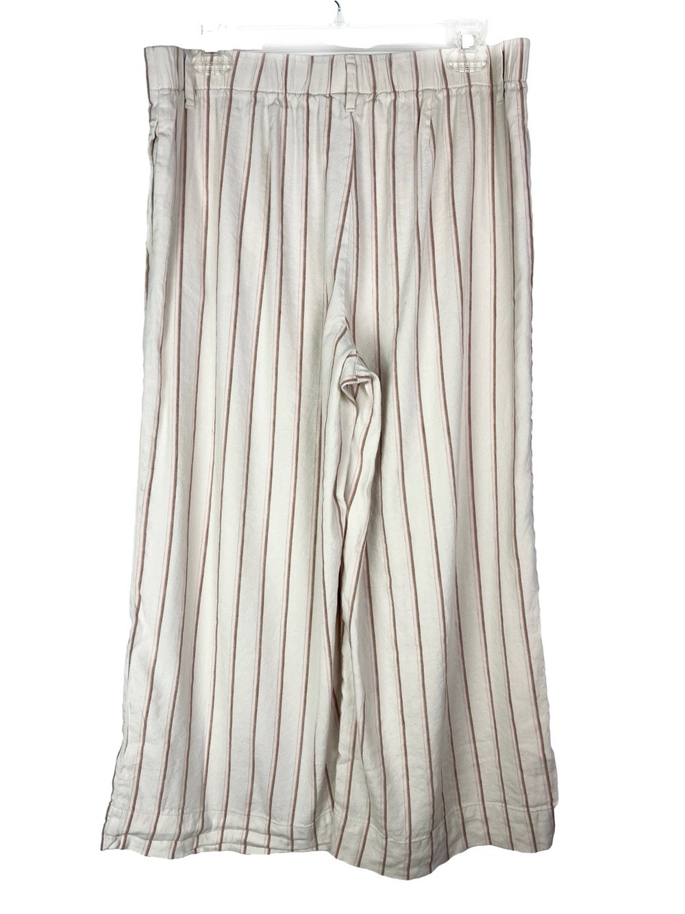 J. Jill Stretch Linen Cream Pink Stripe Wide Leg Crop Pants Pockets size medium - Picture 4 of 6